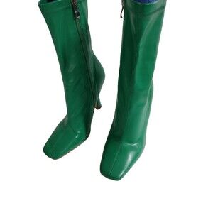 Azalea Wang Faux Leather Boots High Heels Mid Calf Boots Green Metallic Size 8.5
